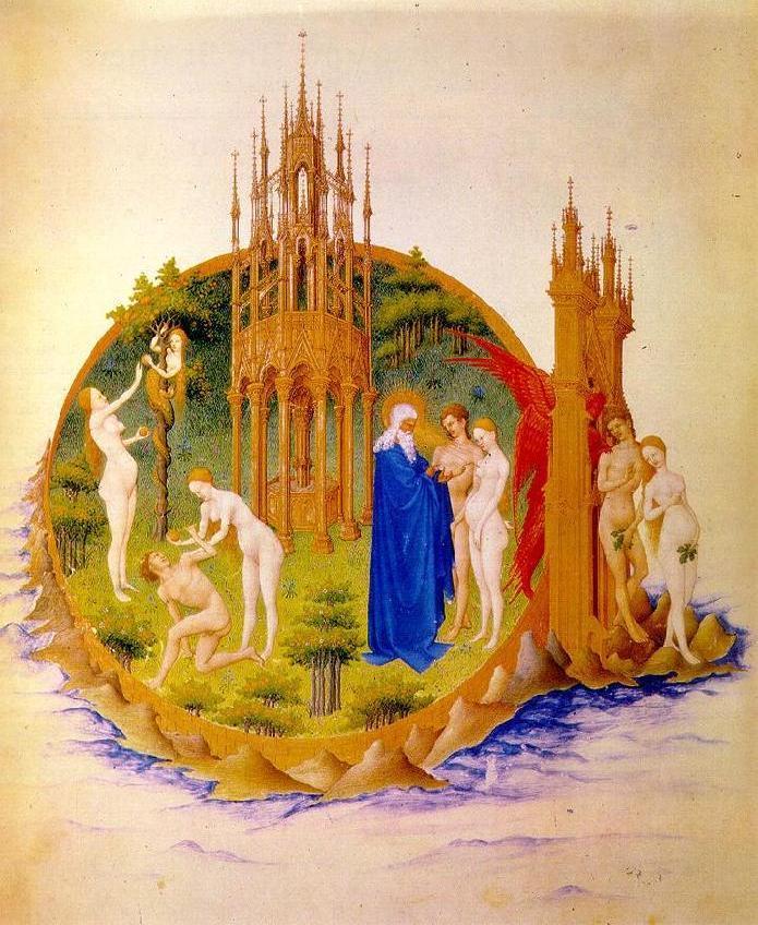 The Garden of Eden; the Temptation, the Fall and the Expulsion Miniature from 'Les Tres Riches Heures du Due de Berry' by Pol de Limbourg and brothers, before 1416, Musee Conde, Chantilly