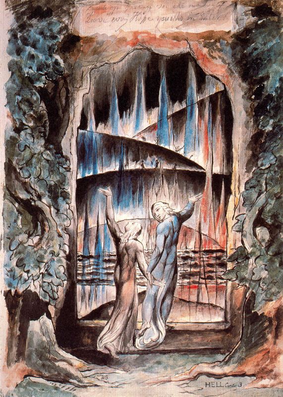 Water-colour illustration to Dante's Divine Comedy - inscription Over the Gate of Hell by William Blake, 1757-1827, Tate Gallery, London