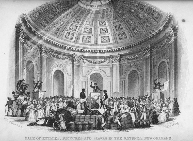 Sale of Pictures and Slaves in the Rotunda, New Orleans, 1842