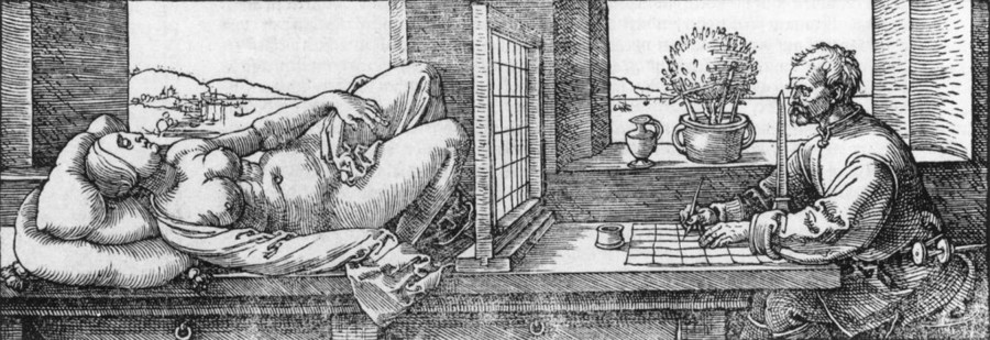 Man Drawing Reclining Woman by Albrecht Durer, 1471-1528